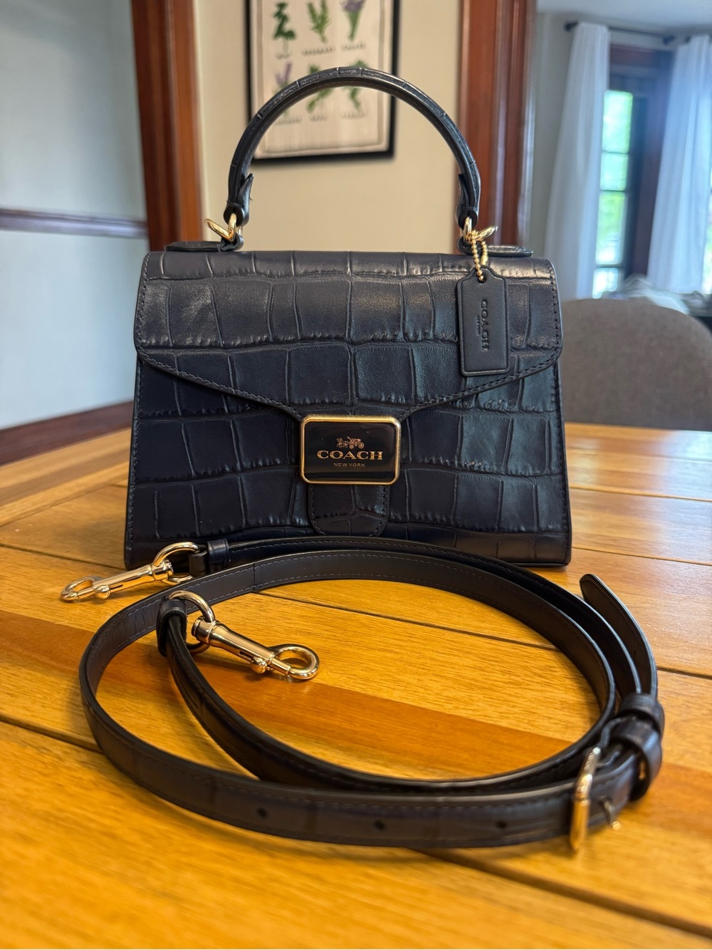 Coach Pepper Satchel with Croc-Embossed Leather in Midnight Blue